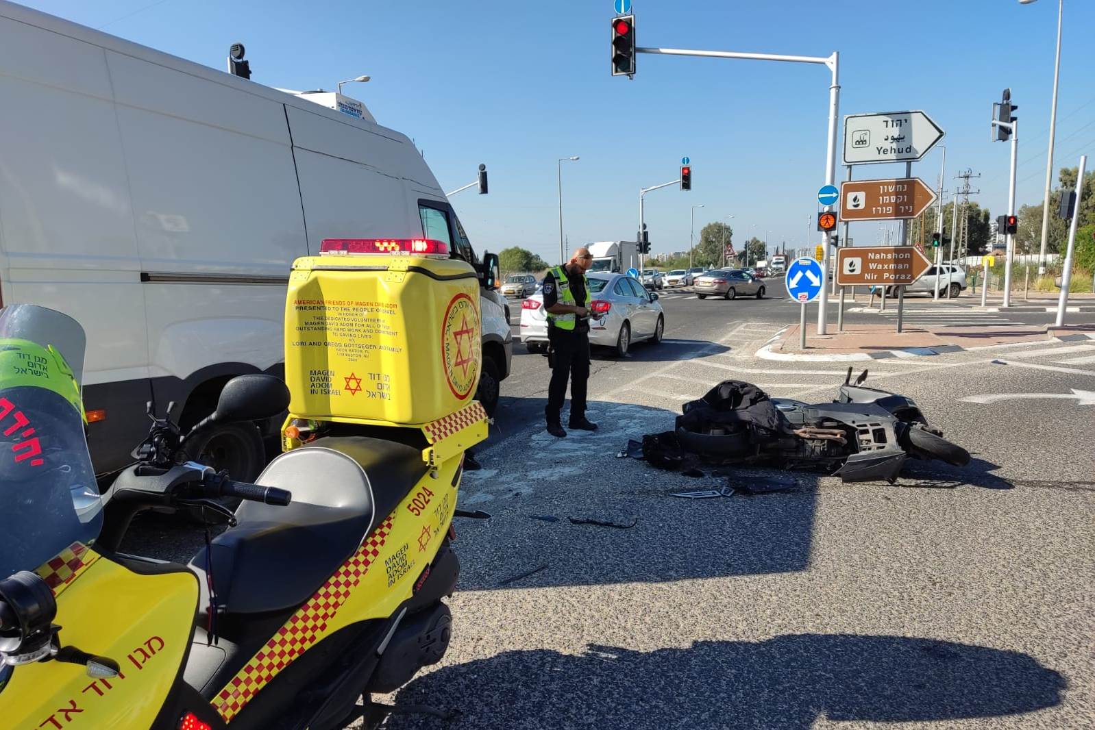 זירת התאונה בצומת יהוד שבה נהרג הרוכב בן ה-30